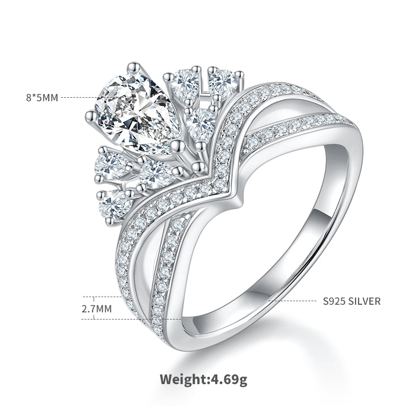 1.0 CT D Color Colored Moissanite V-Shaped Elegant Pear Drop Ring in White Gold Plated Sterling Silver#4