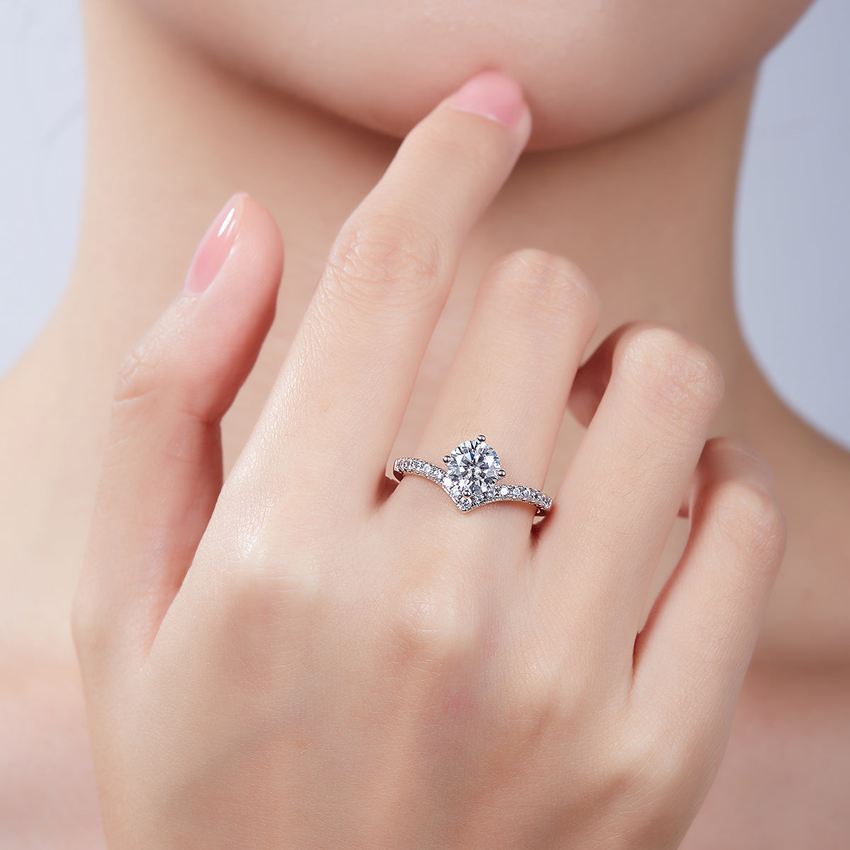 1.0 CT D Color Moissanite V-Shaped Eternity Band in White Gold Plated Sterling Silver#8