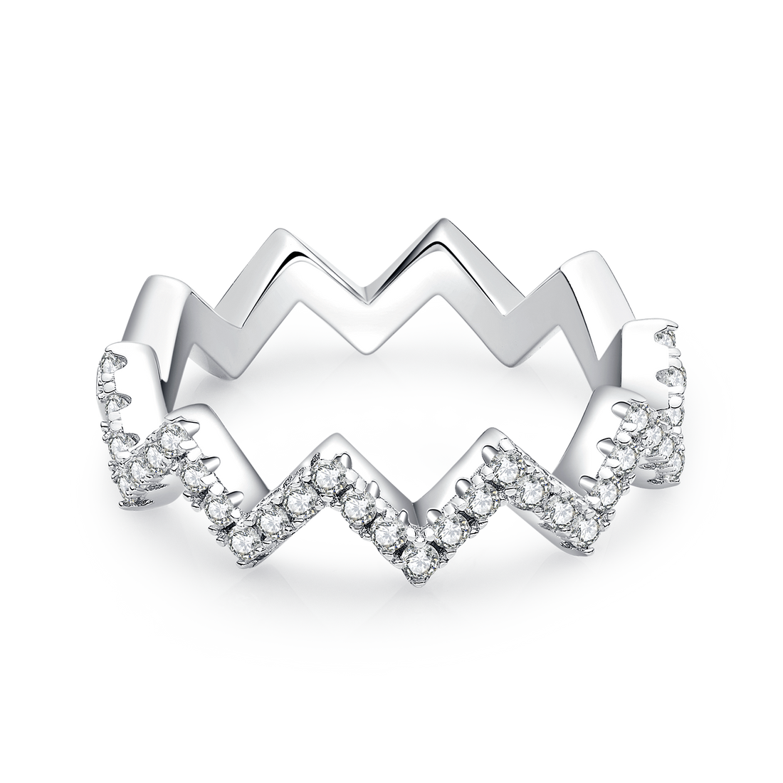 Z-Shaped Moissanite Melee Ring Guard in White Gold Plated Sterling Silver#4
