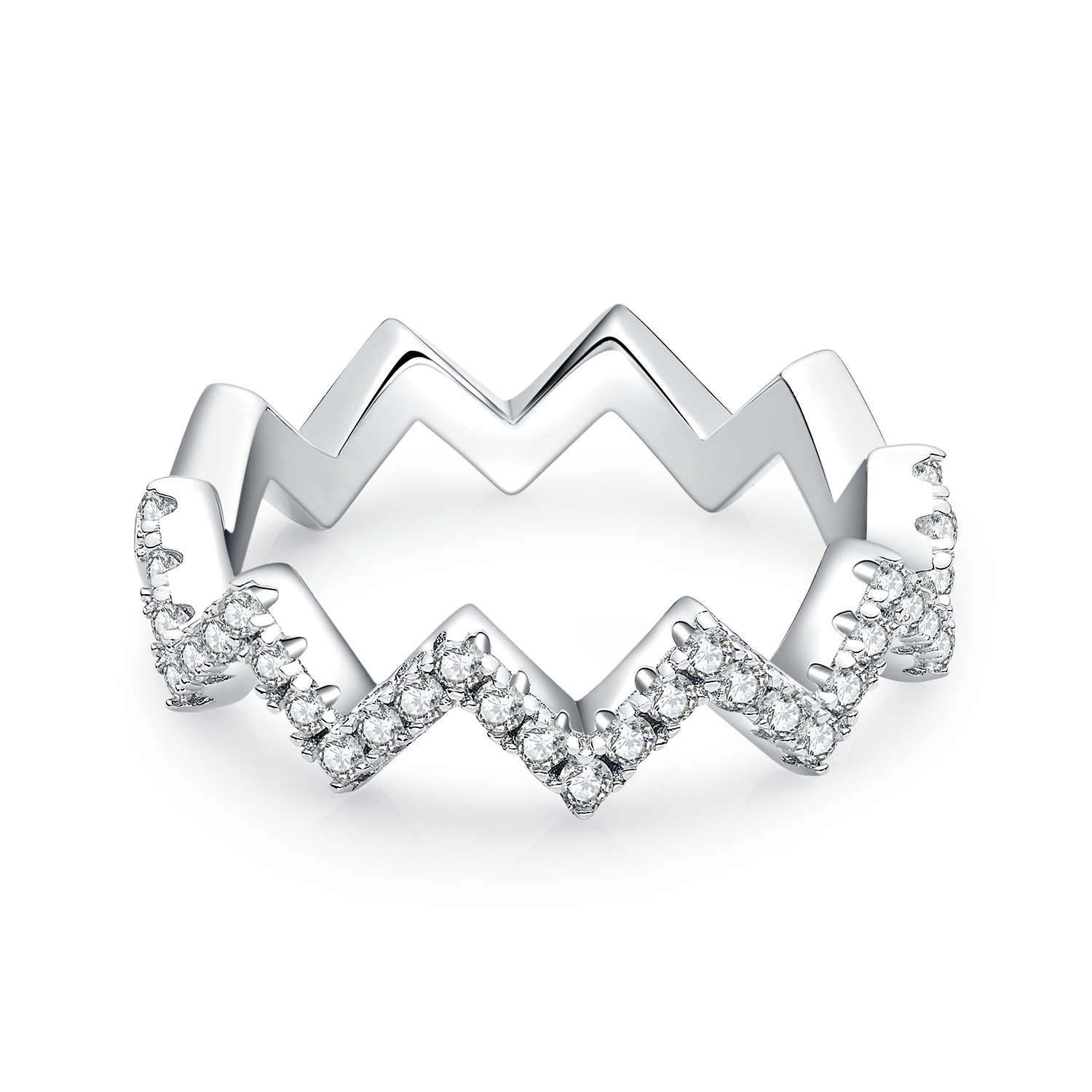 Z-Shaped Moissanite Melee Ring Guard in White Gold Plated Sterling Silver#4