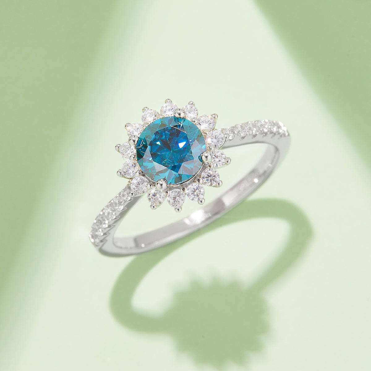 1.0 CT D Color Moissanite Sunflower Custom Ring in White Gold Plated Sterling Silver#10
