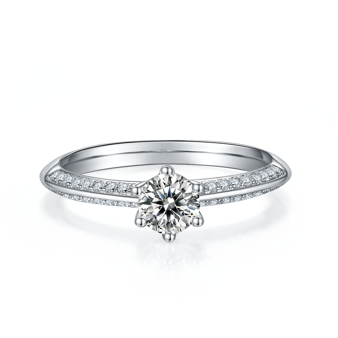 0.5 CT D Color Moissanite Majestic Halo Straight Shank Ring in White Gold Plated Sterling Silver#5