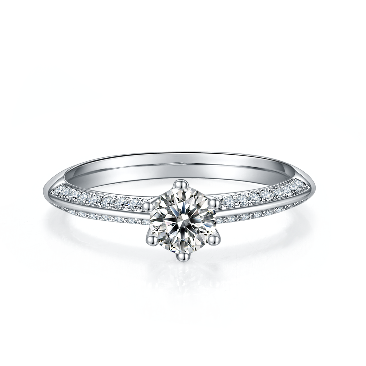 0.5 CT D Color Moissanite Majestic Halo Straight Shank Ring in White Gold Plated Sterling Silver#5