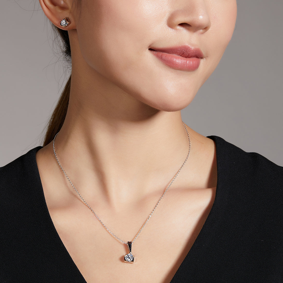 Moissanite Angel Kiss Pendant & Stud Earrings Set in White Gold Plated Sterling Silver#2
