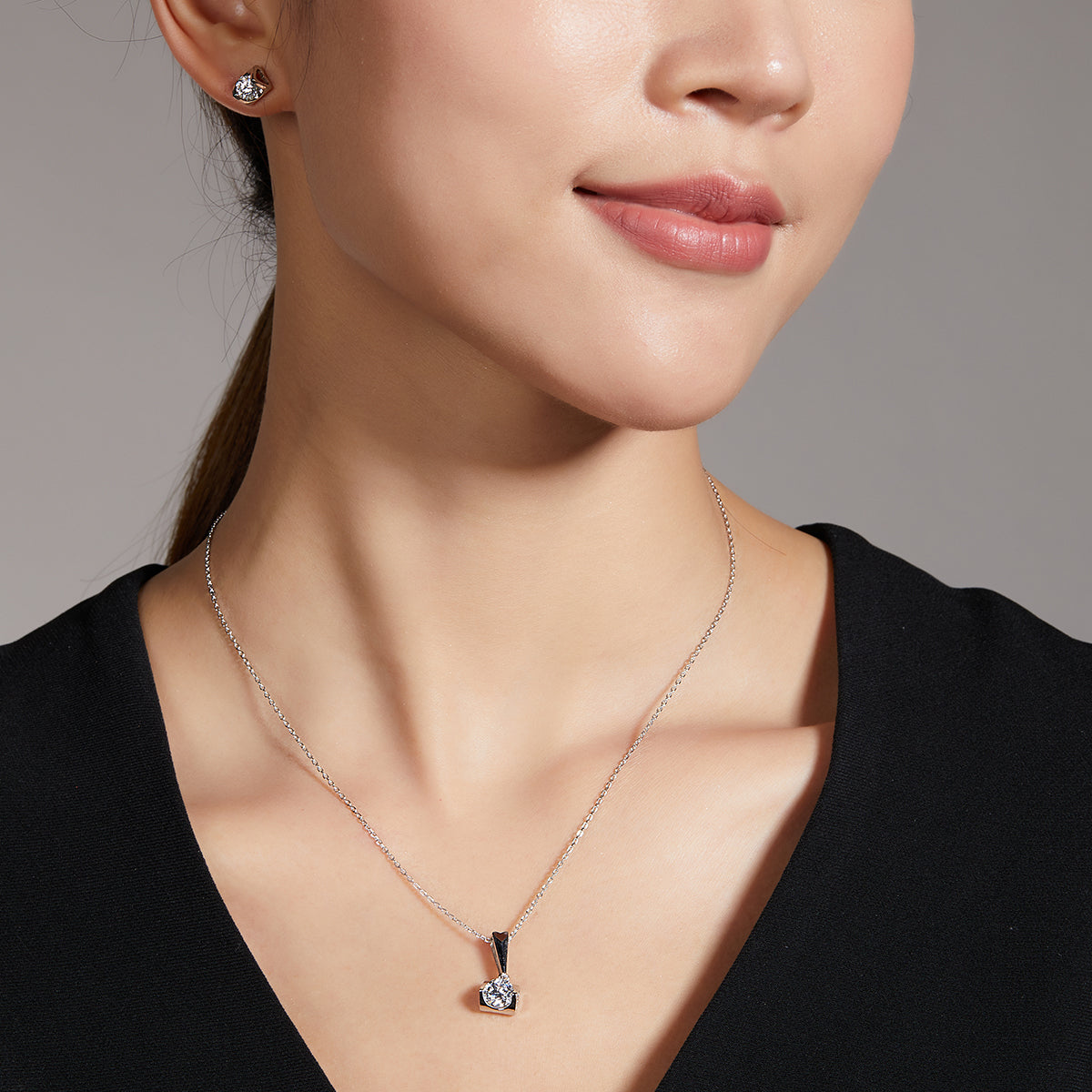 Moissanite Angel Kiss Pendant & Stud Earrings Set in White Gold Plated Sterling Silver#7