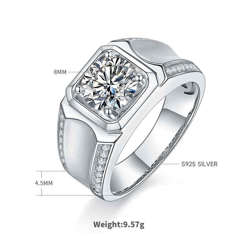 2.0 CT D Color Moissanite Dapper Men's Band in White Gold Plated Sterling Silver#0