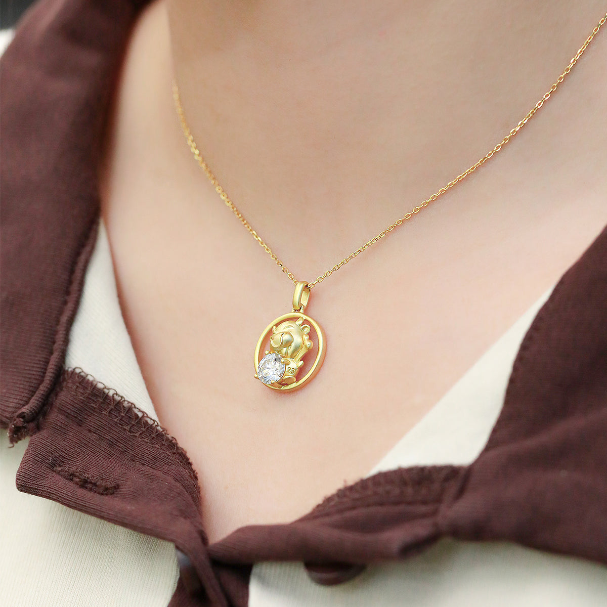 1.0 CT Moissanite Chinese Zodiac Ox Necklace in Sterling Silver#9