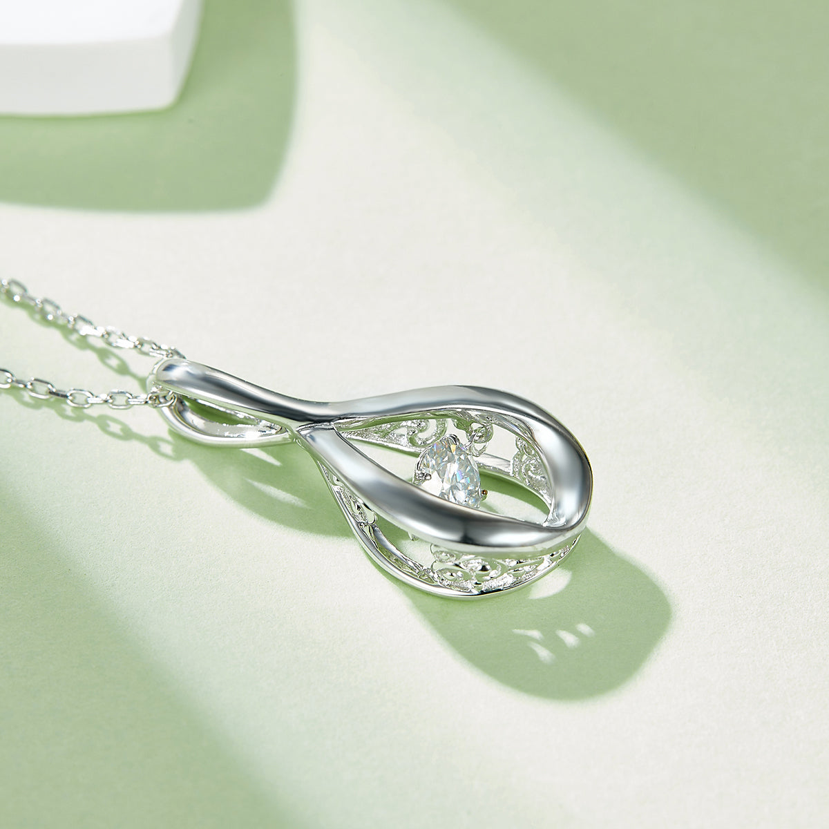 0.5 CT D Color Dancing Lingering Love Moissanite Necklace in White Gold Plated Sterling Silver#4