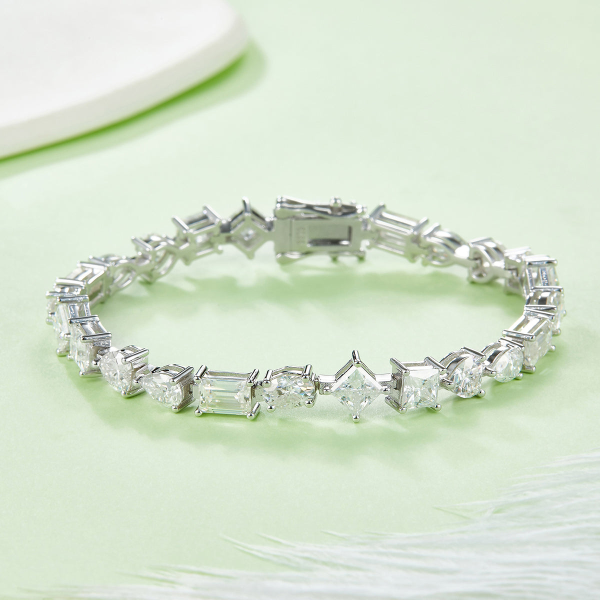 D Color VVS Moissanite Fancy Cut Cluster Tennis Bracelet (0.5 CT Each) in White Gold Plated Sterling Silver#2