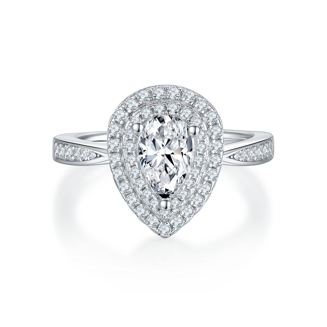 1.0 CT D Color Pear Cut Moissanite Halo Ring in White Gold Plated Sterling Silver#7