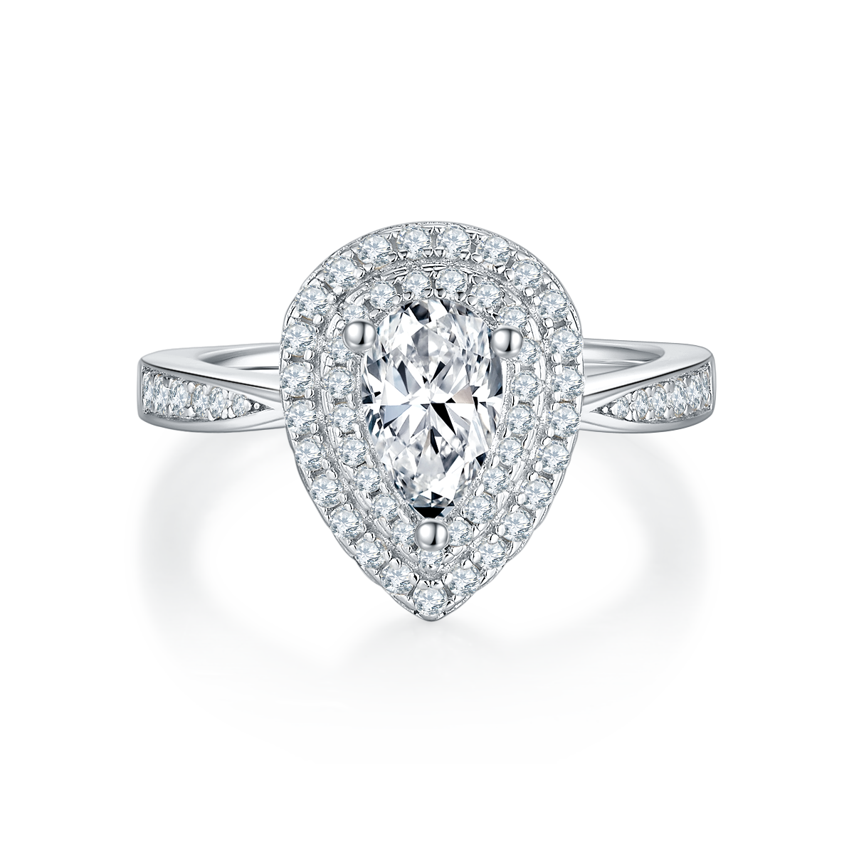 1.0 CT D Color Pear Cut Moissanite Halo Ring in White Gold Plated Sterling Silver#7