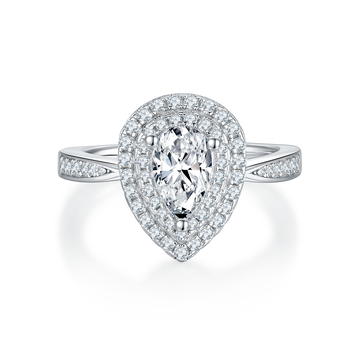 1.0 CT D Color Pear Cut Moissanite Halo Ring in White Gold Plated Sterling Silver#7