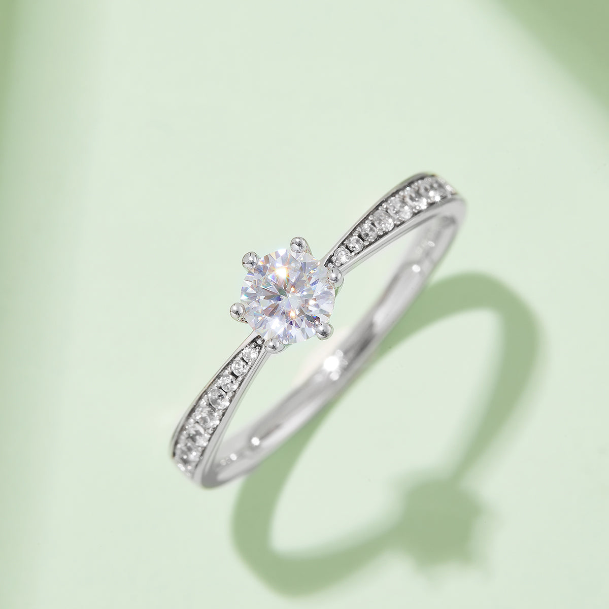 0.5 CT D Color Moissanite Pave Dancing Ring in White Gold Plated Sterling Silver#7