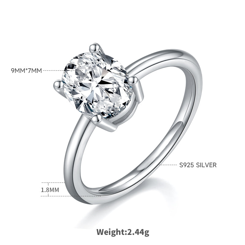 2.0 CT D Color Oval Cut Moissanite Classic Ring in White Gold Plated Sterling Silver#1