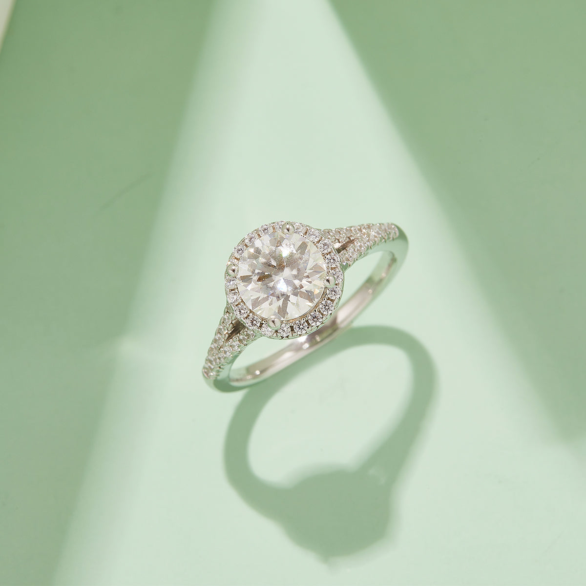 1.5 CT D Color Bezel Set Moissanite Split Shank Ring in White Gold Plated Sterling Silver#7