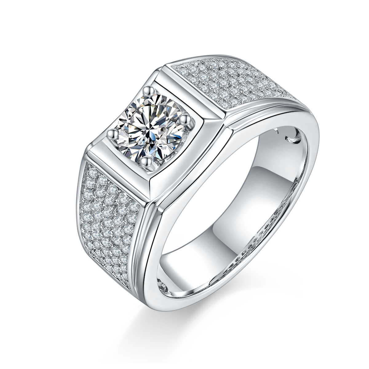 1.0 CT D Color Moissanite Rugged Men's Band in White Gold Plated Sterling Silver#5