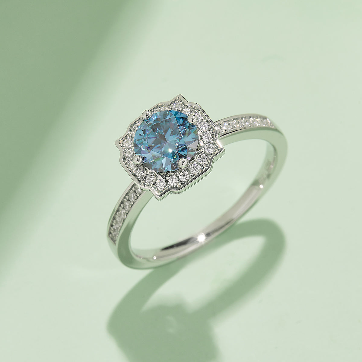 1.0 CT D Color Moissanite Pave Luxury Halo Ring in White Gold Plated Sterling Silver#10