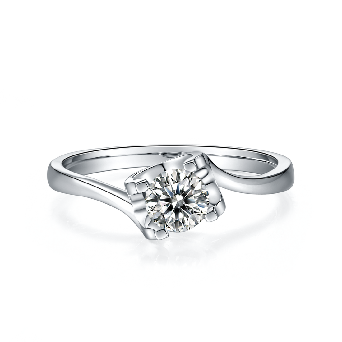 0.5 CT D Color Moissanite Peg Head Twisted Shank Ring in White Gold Plated Sterling Silver#5