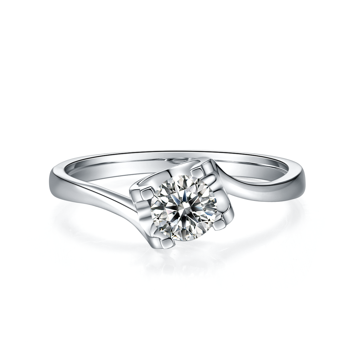 0.5 CT D Color Moissanite Peg Head Twisted Shank Ring in White Gold Plated Sterling Silver#5