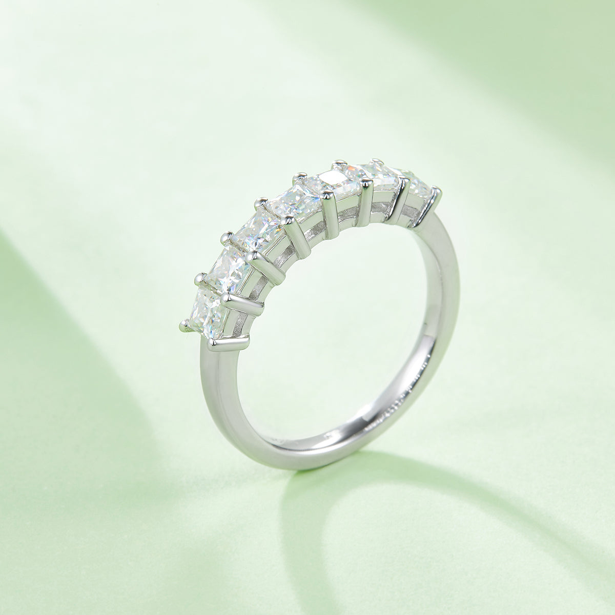 2.1 CT D Color Princess Cut Moissanite Eternity Band in White Gold Plated Sterling Silver#5