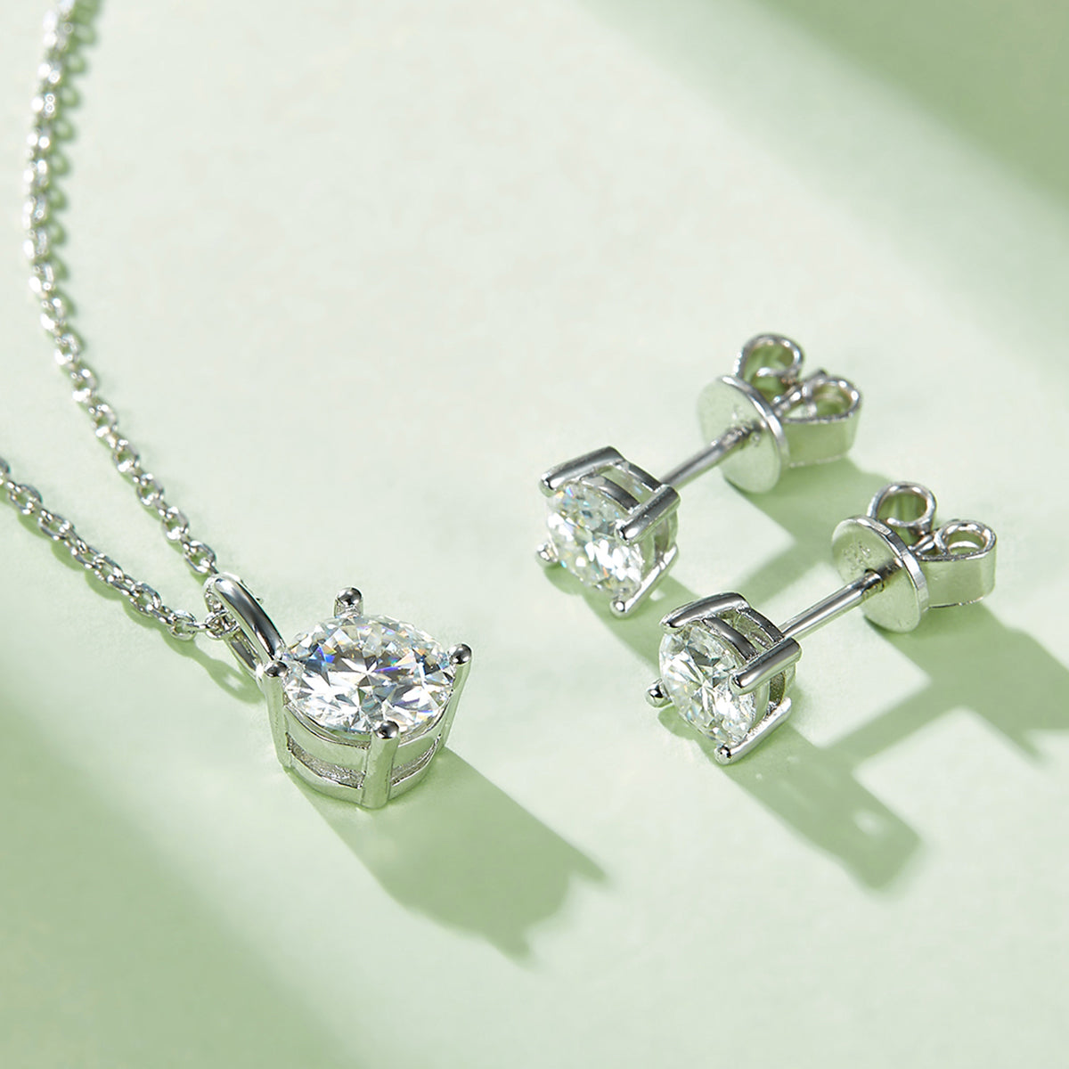 Round Cut Moissanite Classic Pendant & Stud Earrings Set in White Gold Plated Sterling Silver#12