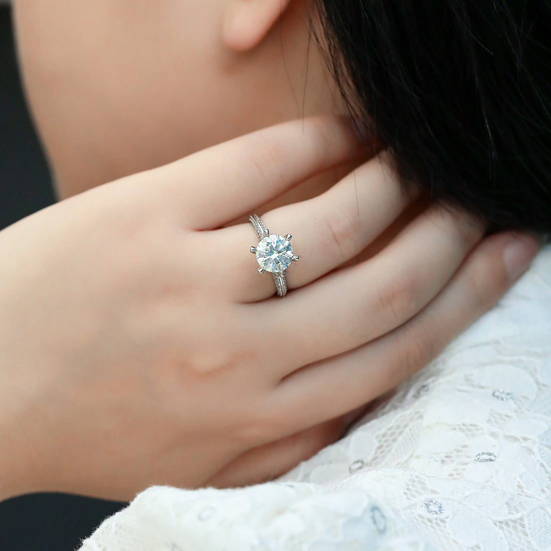 3.0 CT D Color Moissanite Majestic Ring in White Gold Plated Sterling Silver#5