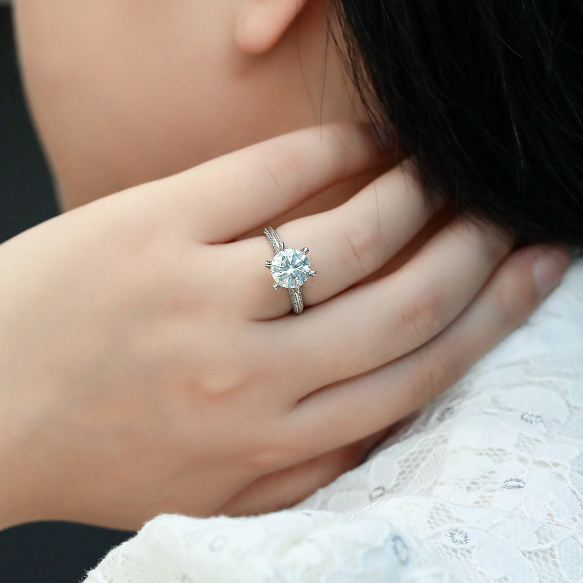 3.0 CT D Color Moissanite Majestic Ring in White Gold Plated Sterling Silver#12