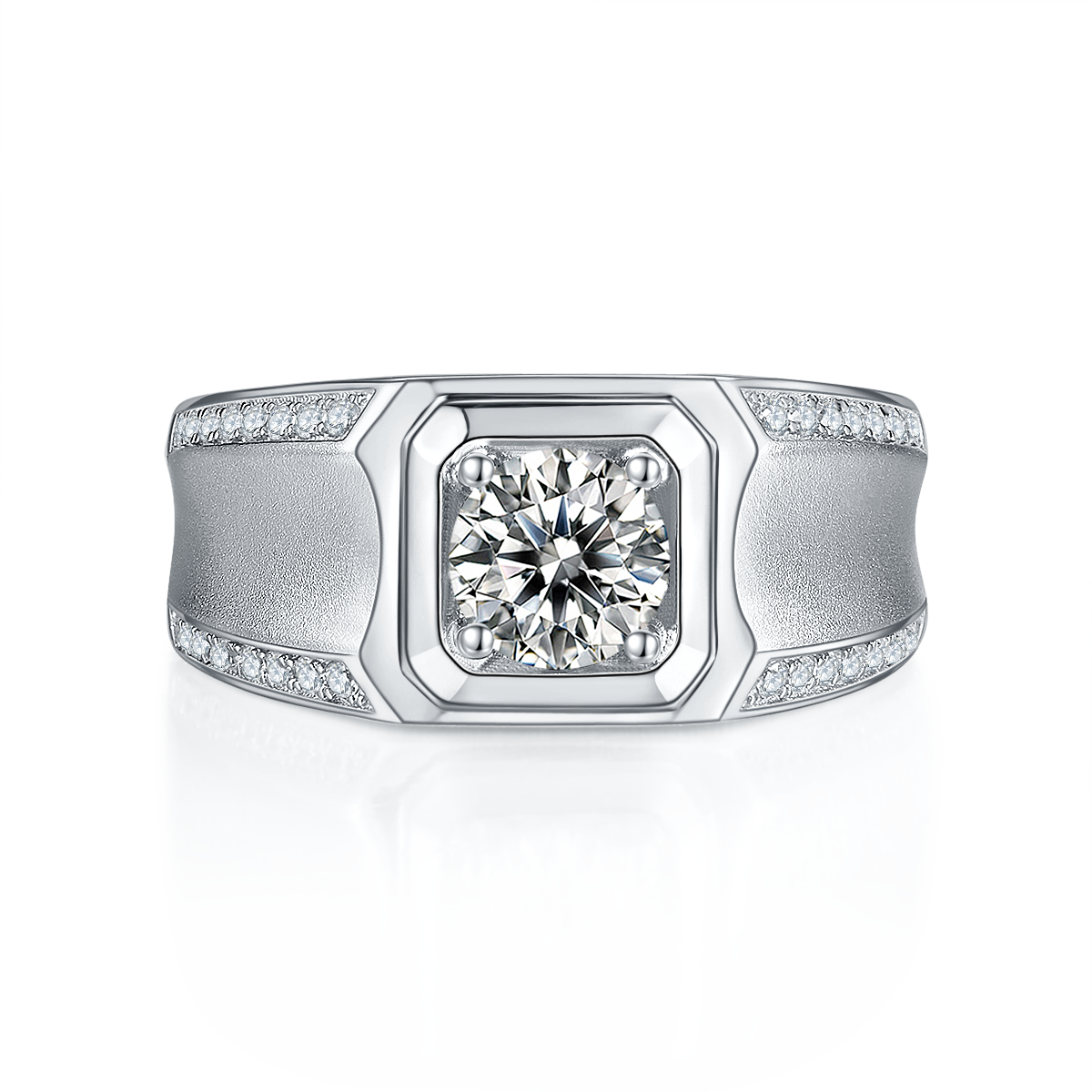 1.0 CT D Color Moissanite Mature Gentleman Men's Band in White Gold Plated Sterling Silver#7