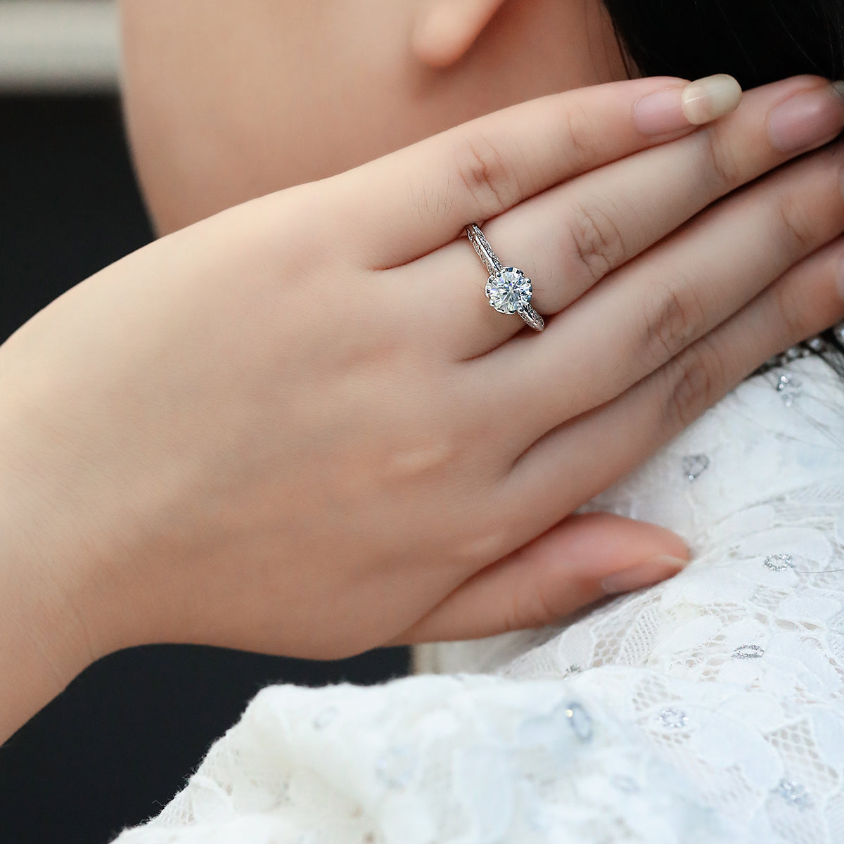 1.0 CT D Color Moissanite Wedding Vow Ring in White Gold Plated Sterling Silver#12