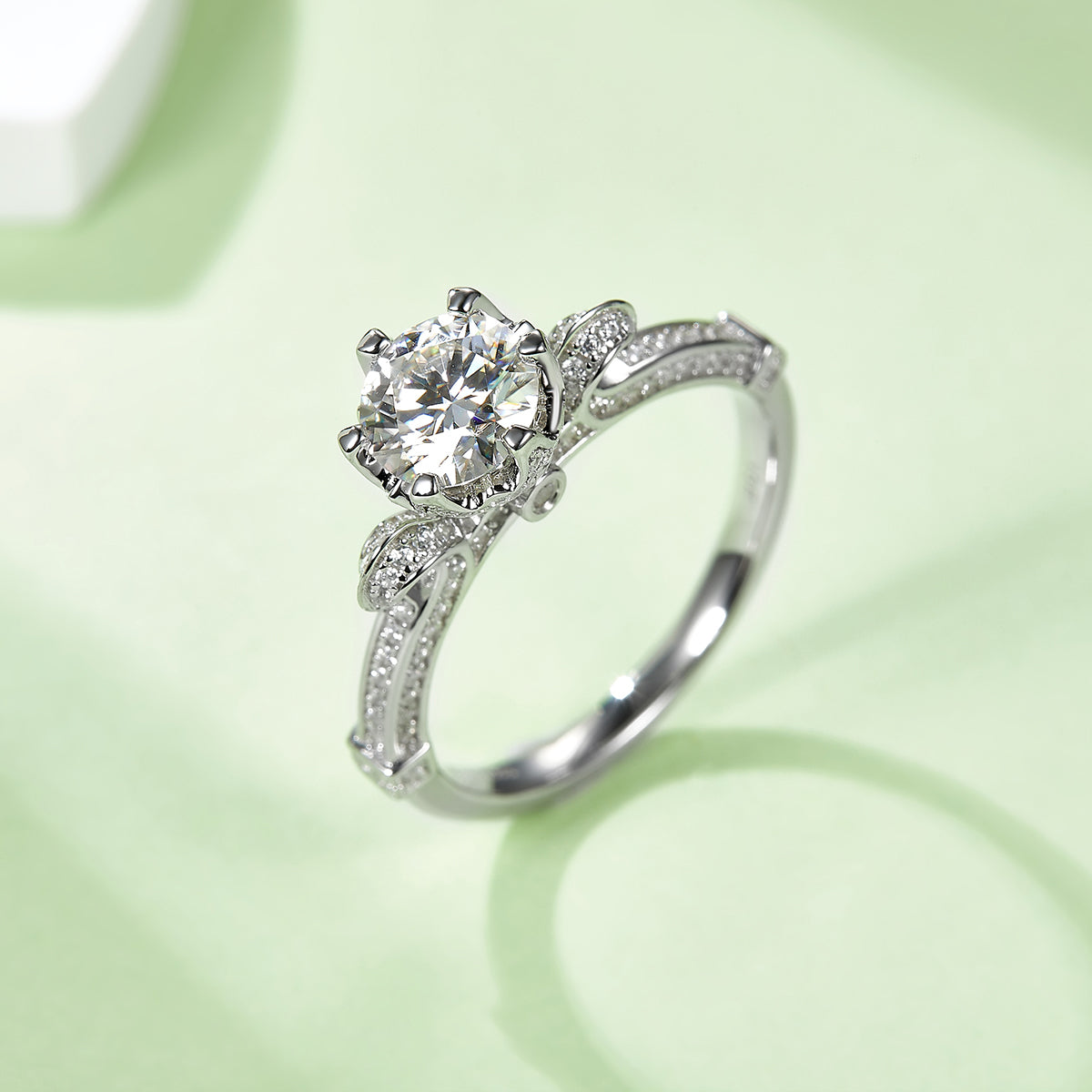 1.0 CT D Color Moissanite Swan Lake Custom Ring in White Gold Plated Sterling Silver#7