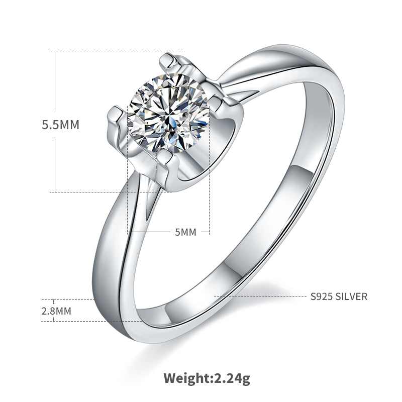 0.5 CT D Color Moissanite Peg Head Double Layer Straight Shank Ring in White Gold Plated Sterling Silver#4