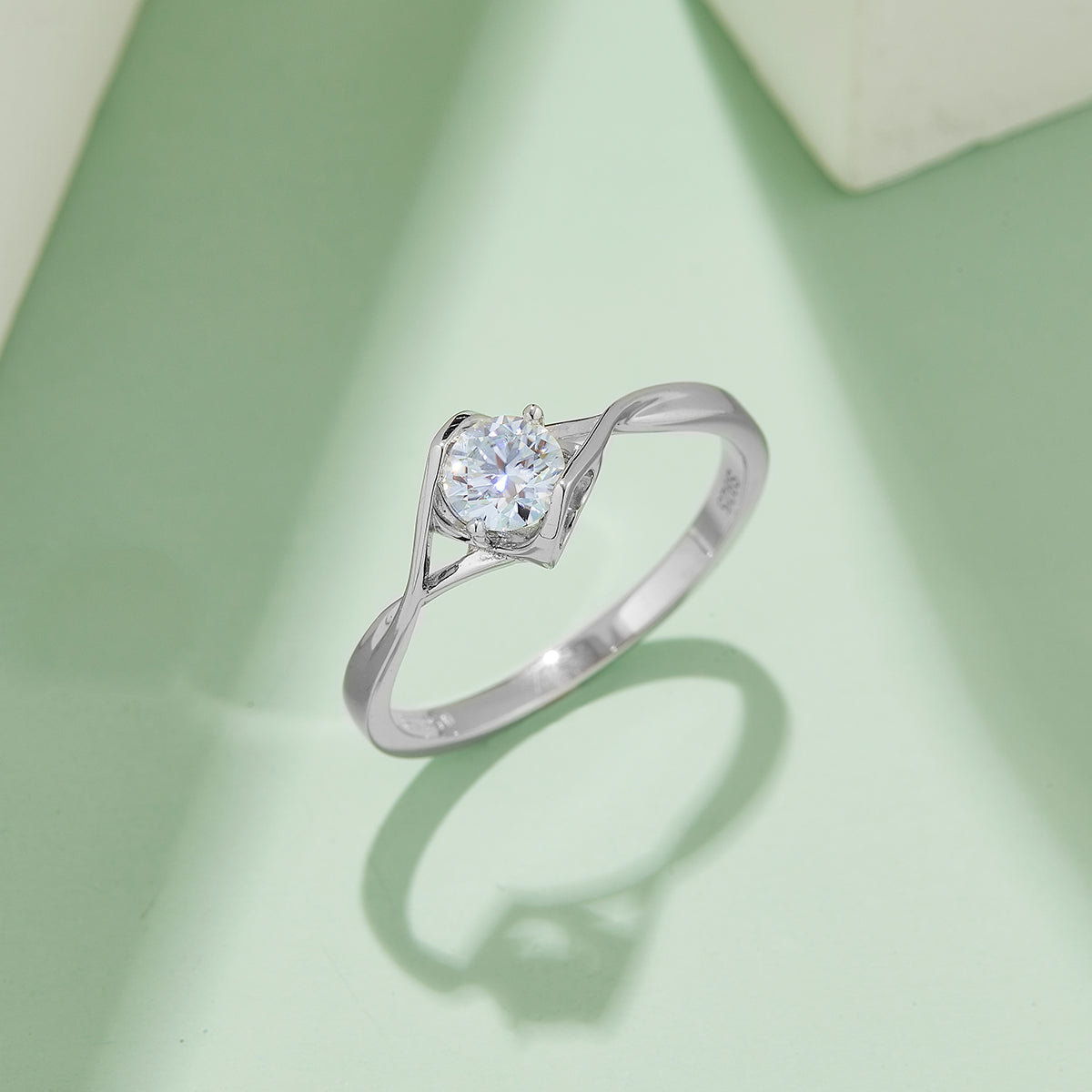 0.5 CT D Color Moissanite Angel Kiss Twisted Shank Ring in White Gold Plated Sterling Silver#7
