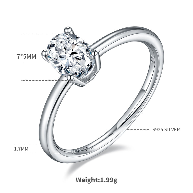 1.0 CT D Color Oval Cut Moissanite Classic Ring in White Gold Plated Sterling Silver#1