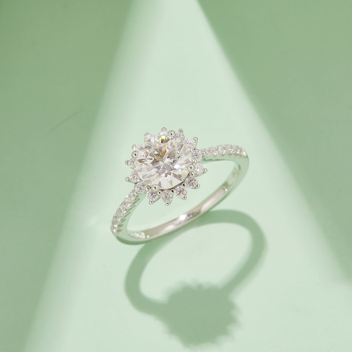 1.5 CT D Color Moissanite Sunflower Custom Ring in White Gold Plated Sterling Silver#7