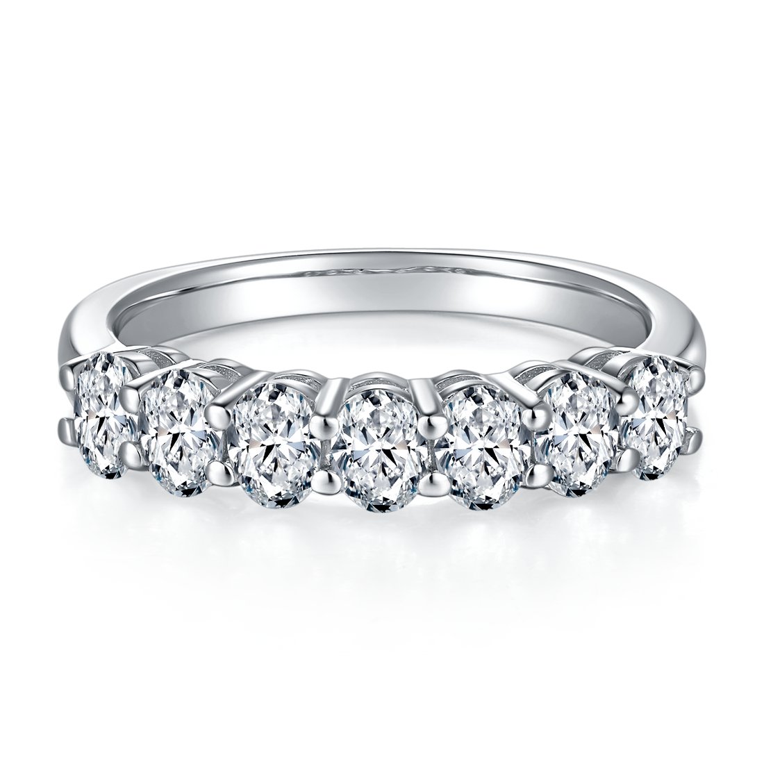 2.1 CT D Color Oval Cut Moissanite Eternity Band in White Gold Plated Sterling Silver#3
