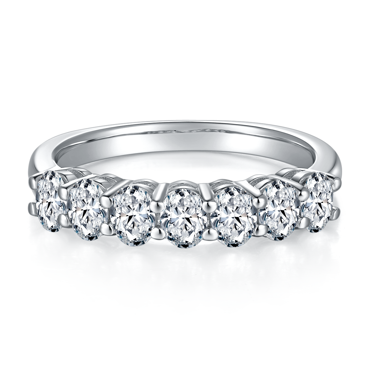 2.1 CT D Color Oval Cut Moissanite Eternity Band in White Gold Plated Sterling Silver#3