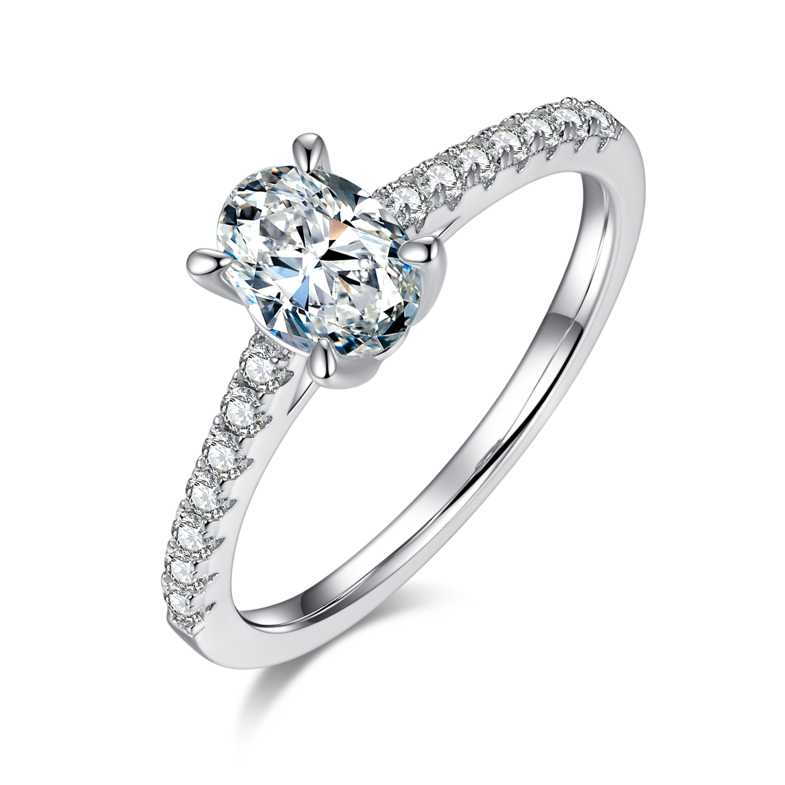 1.0 CT D Color Oval Cut Moissanite Pave Custom Ring in White Gold Plated Sterling Silver#6