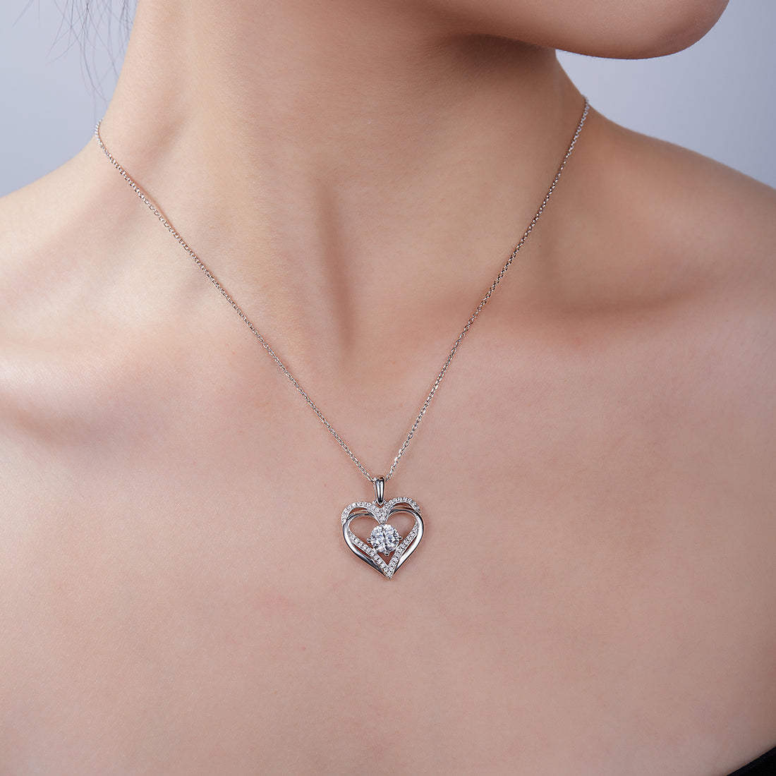 1.2 CT D Color Moissanite Melee Round Heart Pendant in Sterling Silver#0