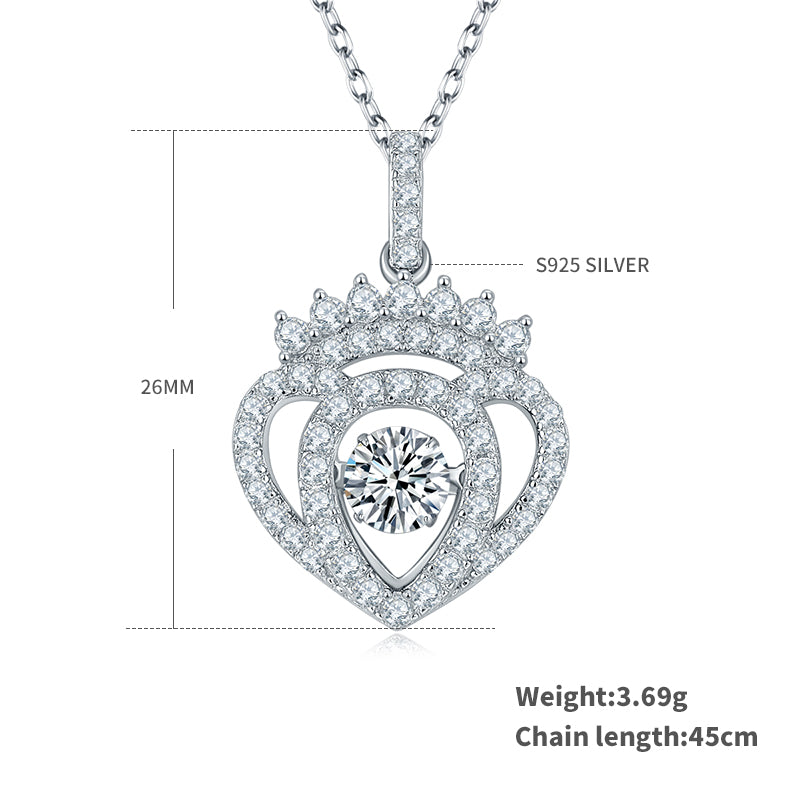 0.5 CT D Color Dancing Moissanite Heart Necklace in White Gold Plated Sterling Silver#1