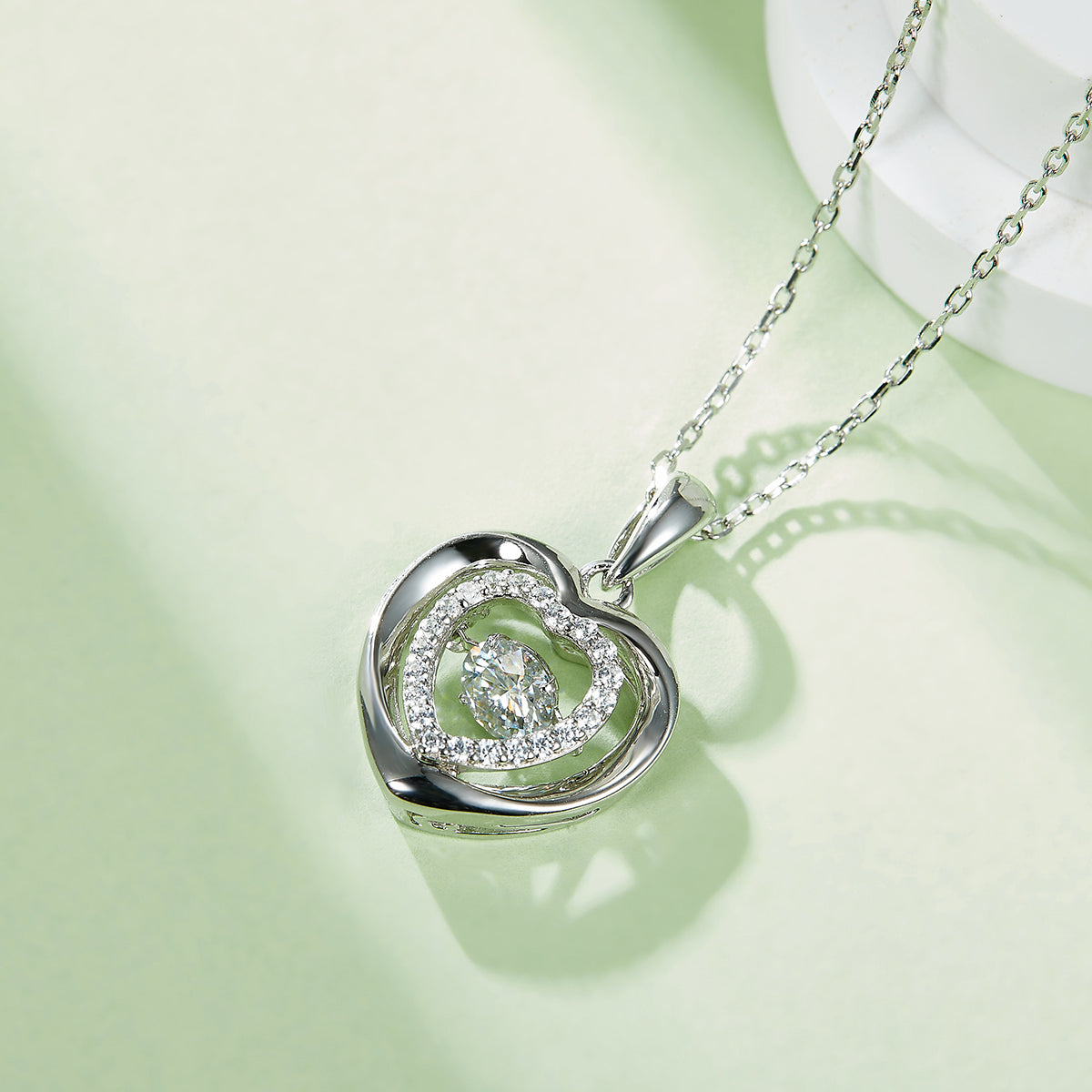 0.5 CT D Color Dancing Holding Heart Moissanite Necklace in White Gold Plated Sterling Silver#5