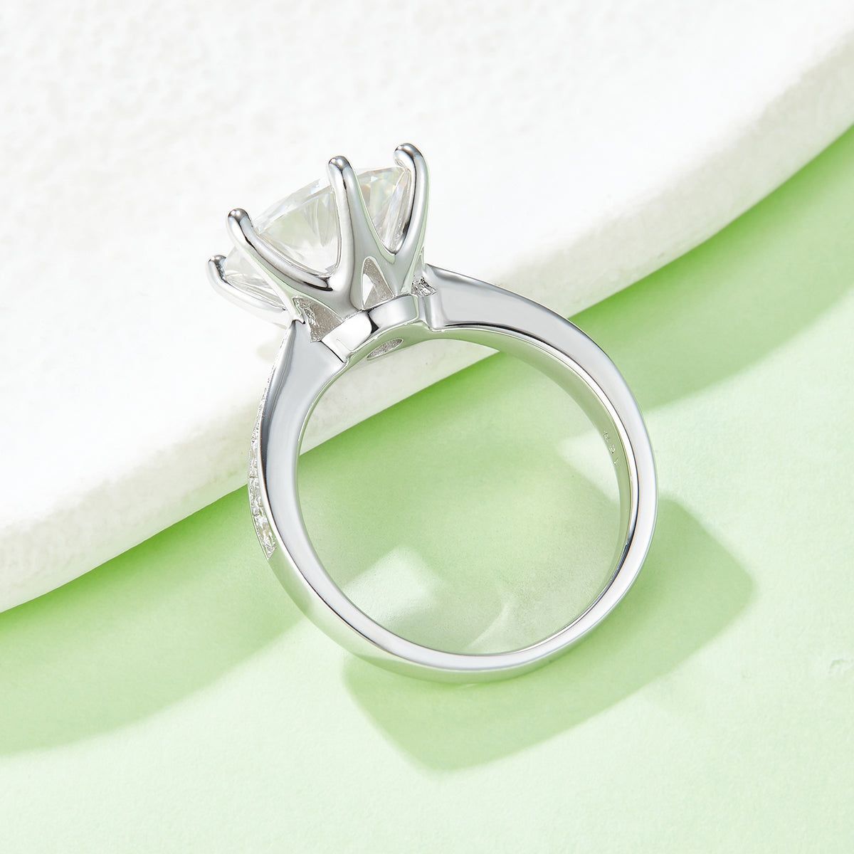 5.0 CT D Color Moissanite Pave Dancing Custom Ring in White Gold Plated Sterling Silver#6