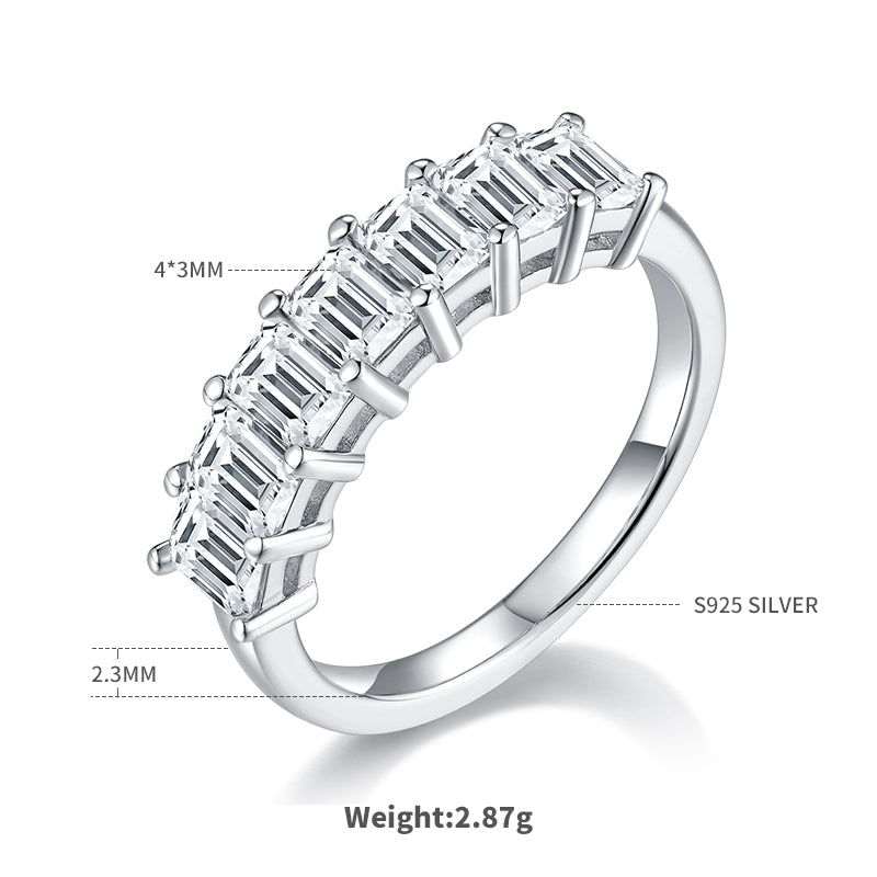 2.1 CT D Color Emerald Cut Moissanite Eternity Band in White Gold Plated Sterling Silver#2