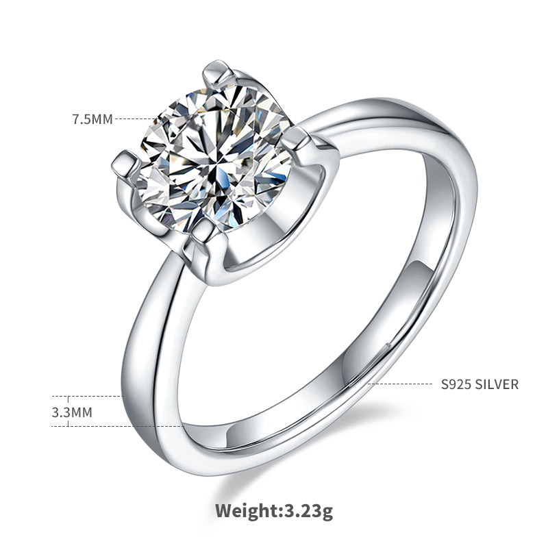 1.5 CT D Color Moissanite Peg Head Classic Ring in White Gold Plated Sterling Silver#4
