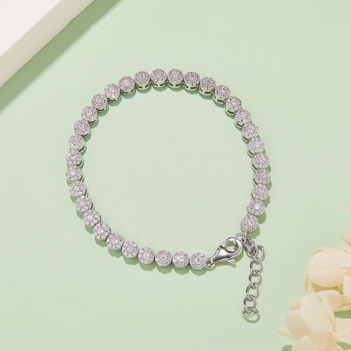 3.5 CT D Color Moissanite Round Bezel Tennis Bracelet (18cm) in 18K White Gold Plated Sterling Silver#3