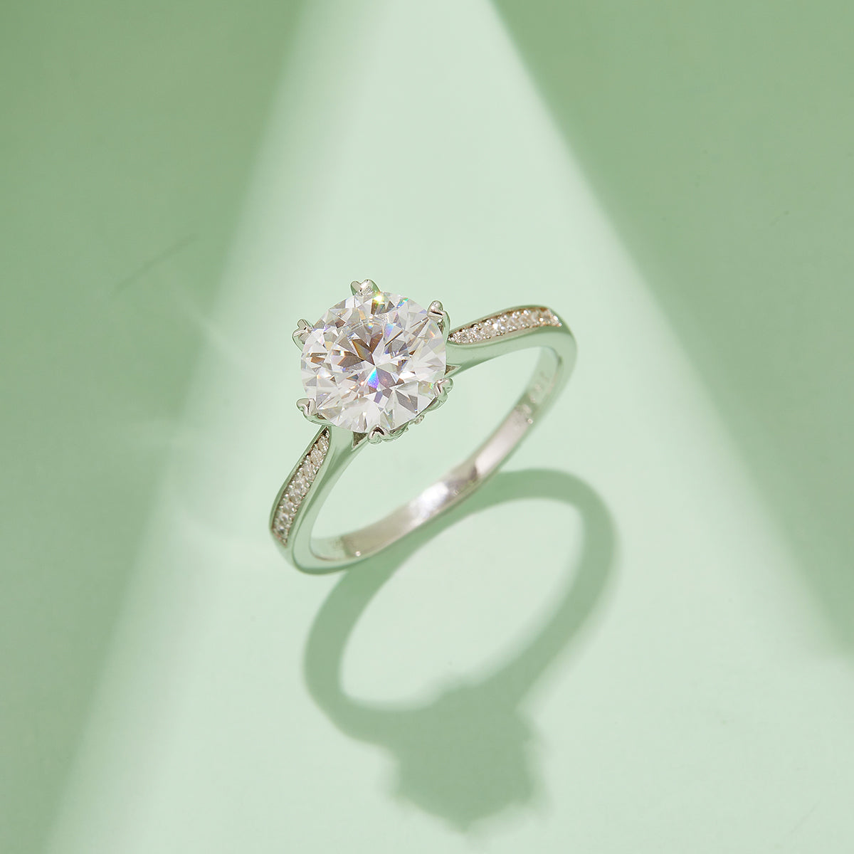 2.0 CT D Color Moissanite Spinning Fortune Custom Ring in White Gold Plated Sterling Silver#7
