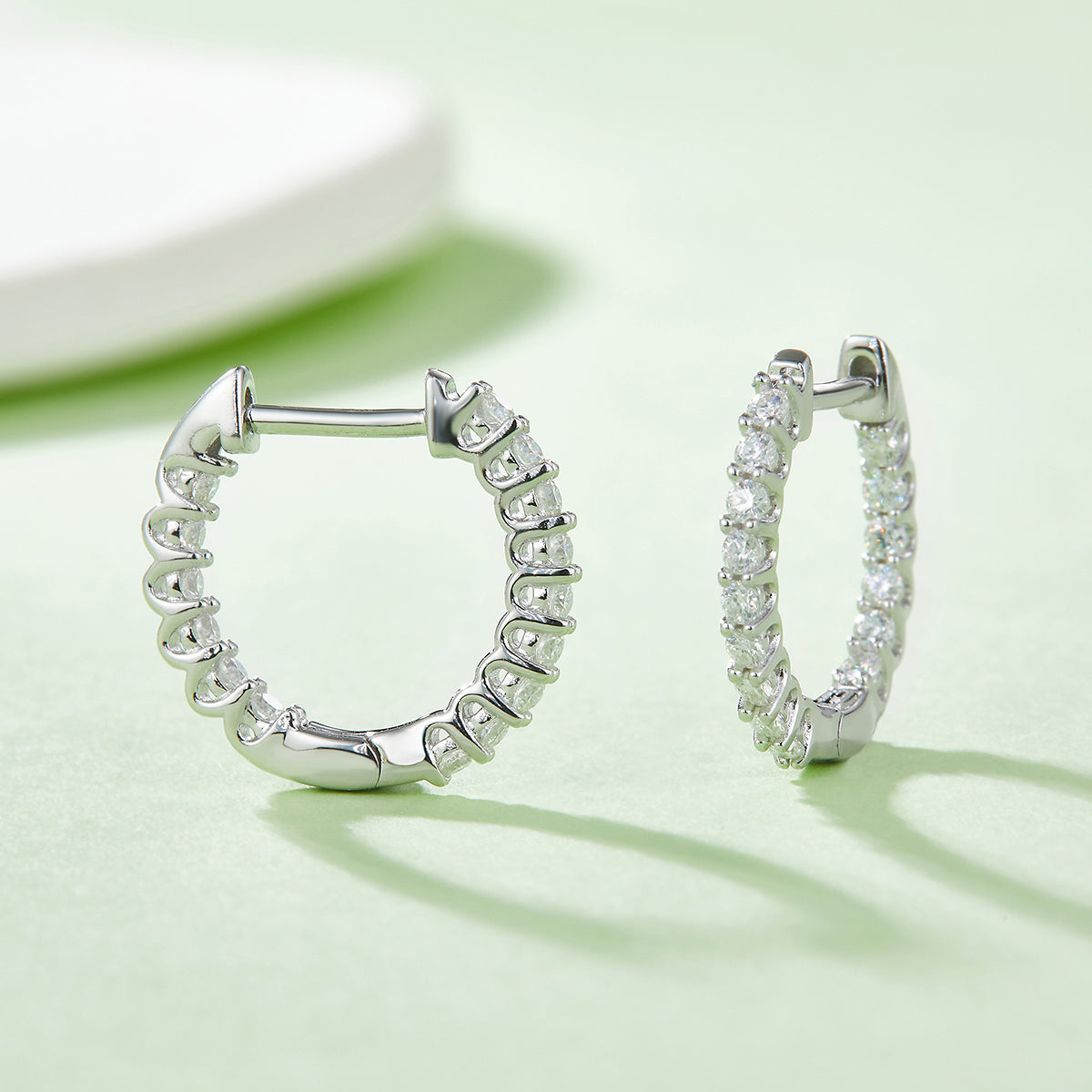 0.45 CT D Color Moissanite Melee Single Row Half Hoop Earrings in Sterling Silver#6