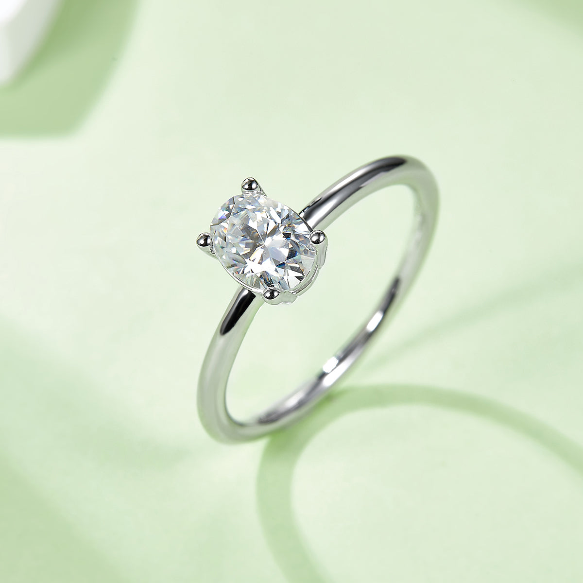 1.0 CT D Color Oval Cut Moissanite Classic Ring in White Gold Plated Sterling Silver#5