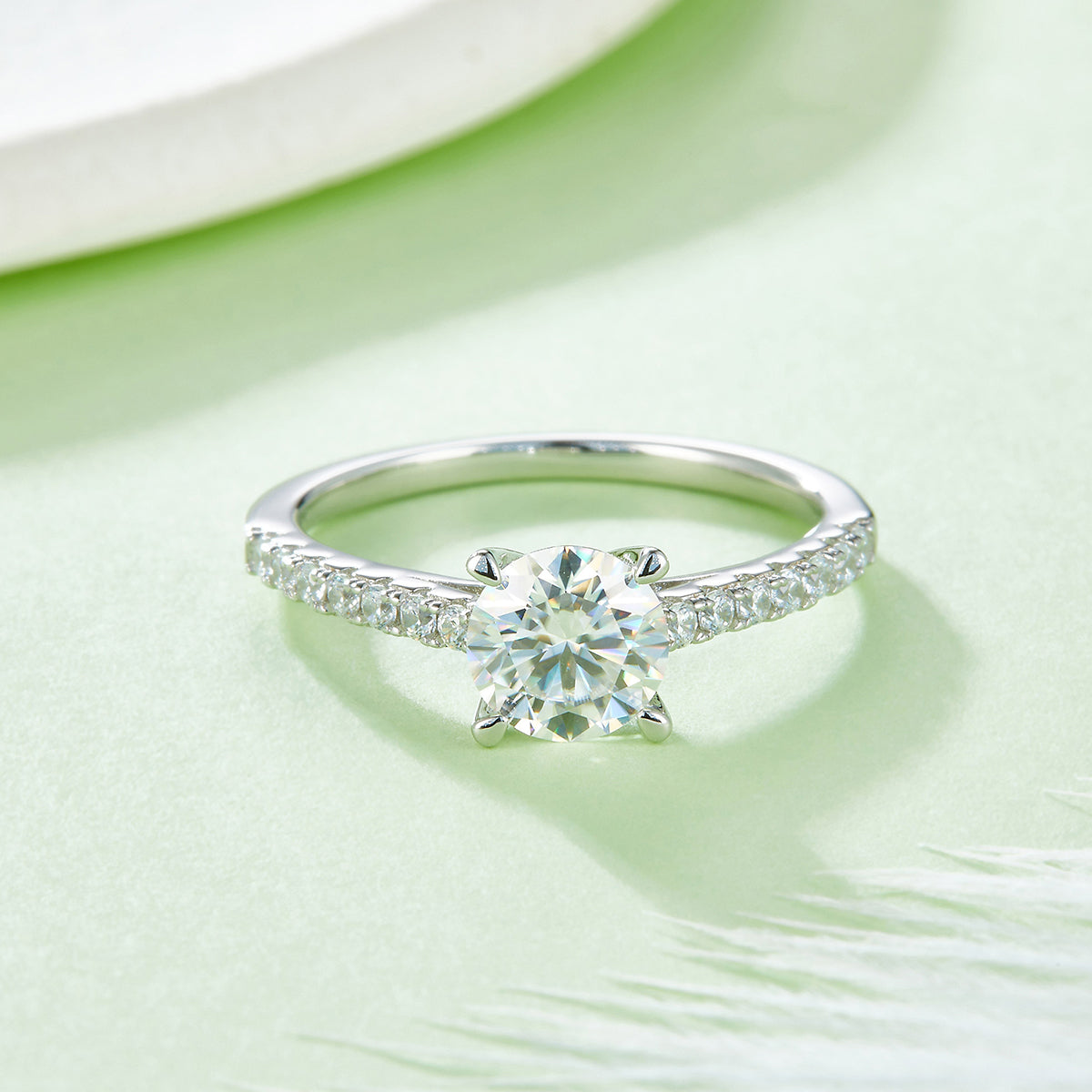 1.0 CT D Color Round Cut Moissanite Pave Custom Ring in White Gold Plated Sterling Silver#4