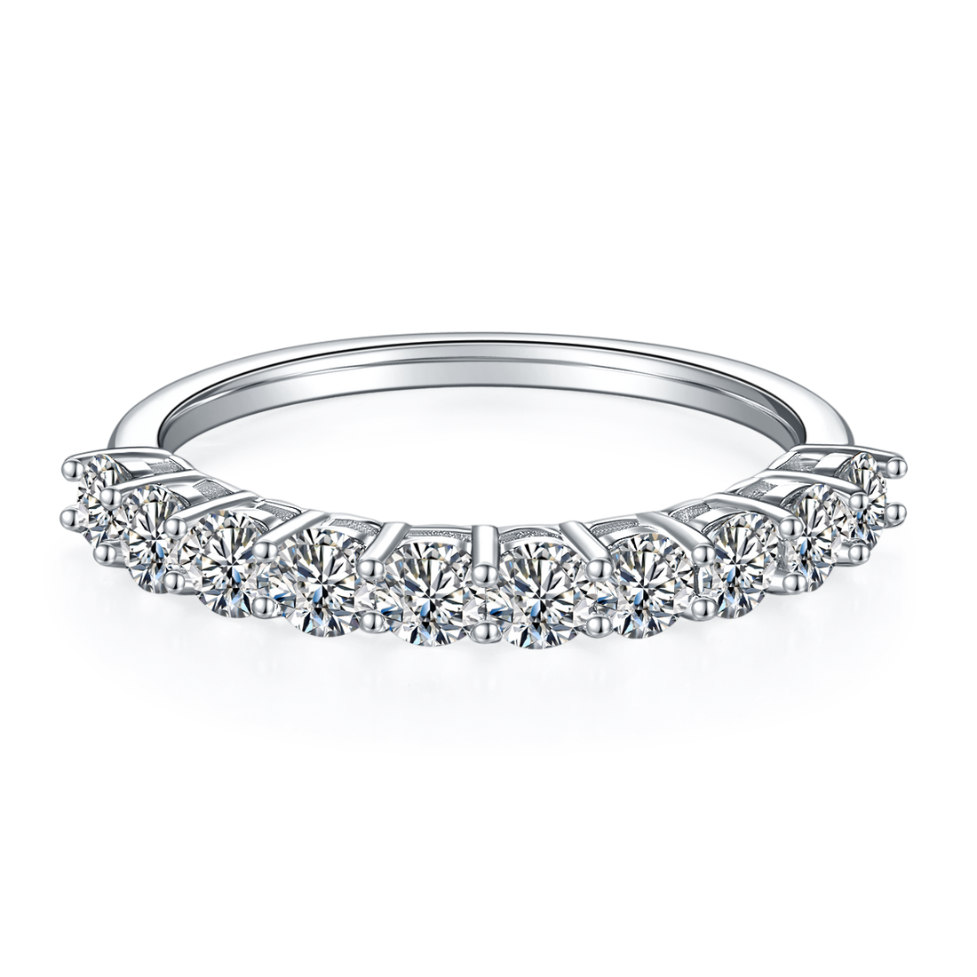 1.0 CT D Color Round Cut Moissanite Custom Eternity Band in White Gold Plated Sterling Silver#3