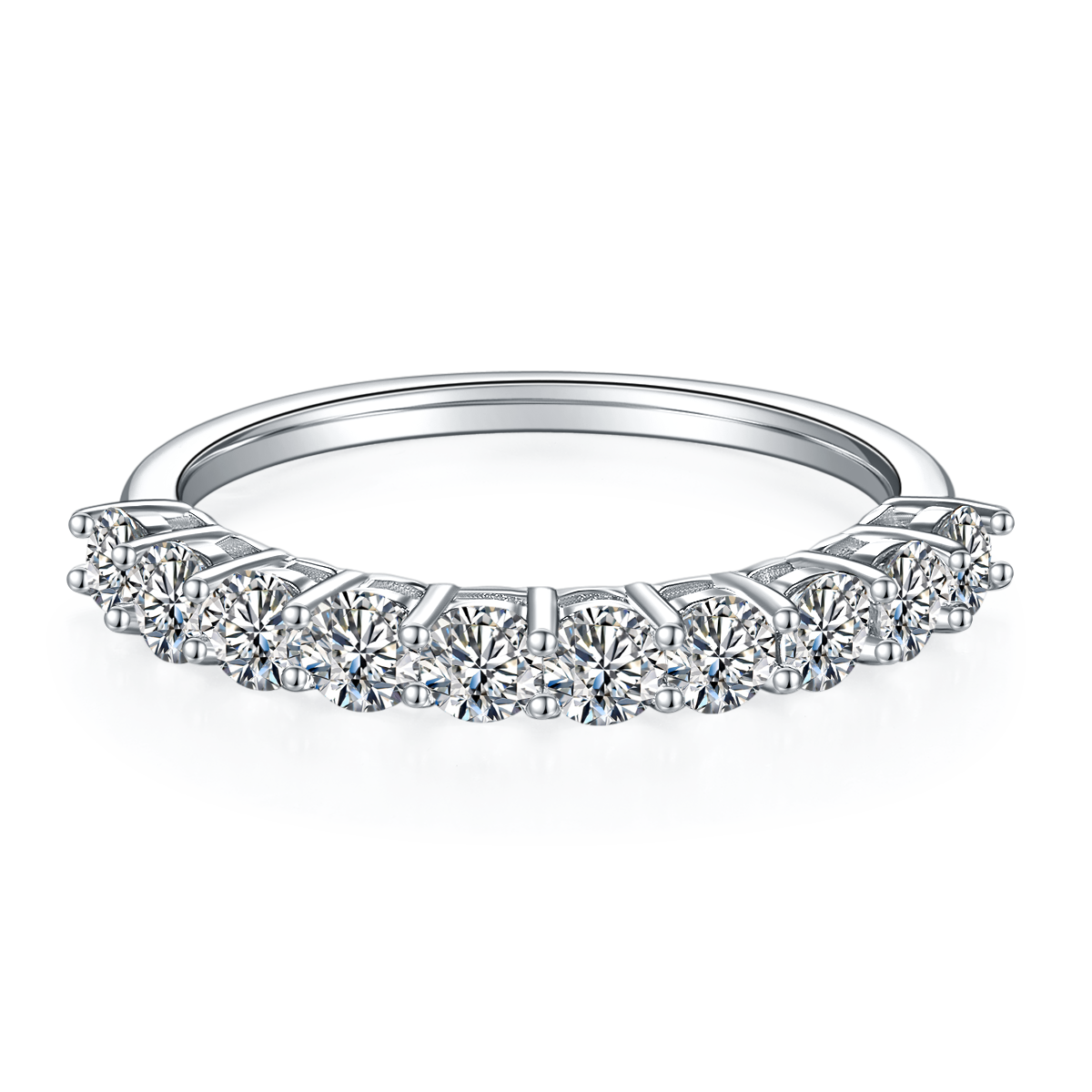 1.0 CT D Color Round Cut Moissanite Custom Eternity Band in White Gold Plated Sterling Silver#3